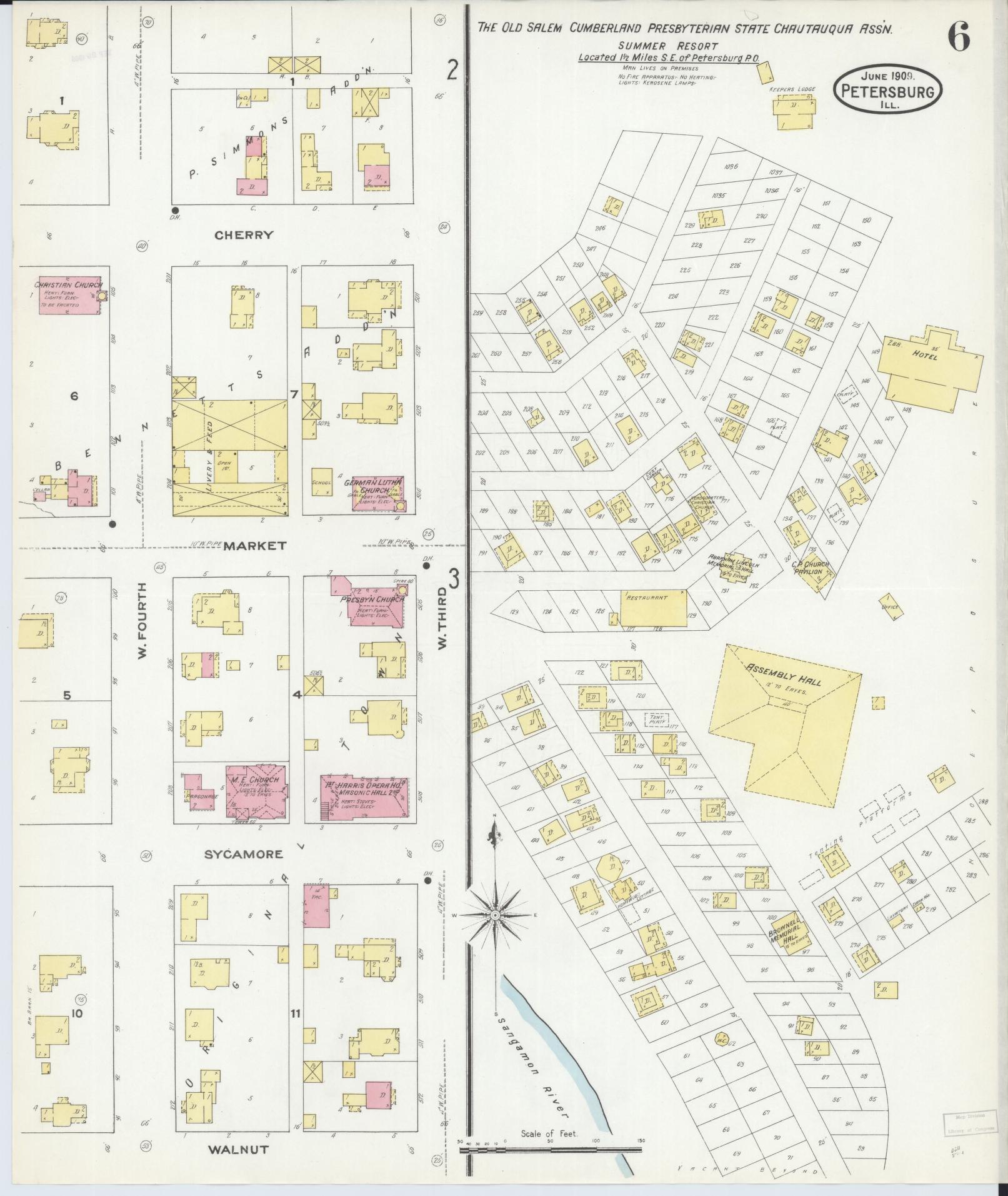 Sanborn Fire Insurance Map from Petersburg, Menard County, Illinois (1909), Sheet #0006 - Complete Map Set gallery image, historic Sanborn map, vintage wall art, Illinois Illinois