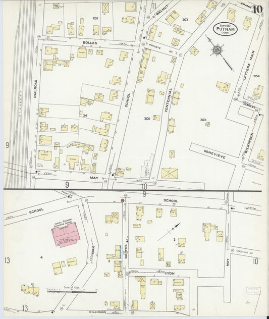 Sanborn Fire Insurance Map from Putnam, Windham County, Connecticut (1910), Sheet #0010 - Historic Sanborn Fire Insurance Map Print, vintage old map wall art, antique decor, genealogy gift, Connecticut Connecticut map