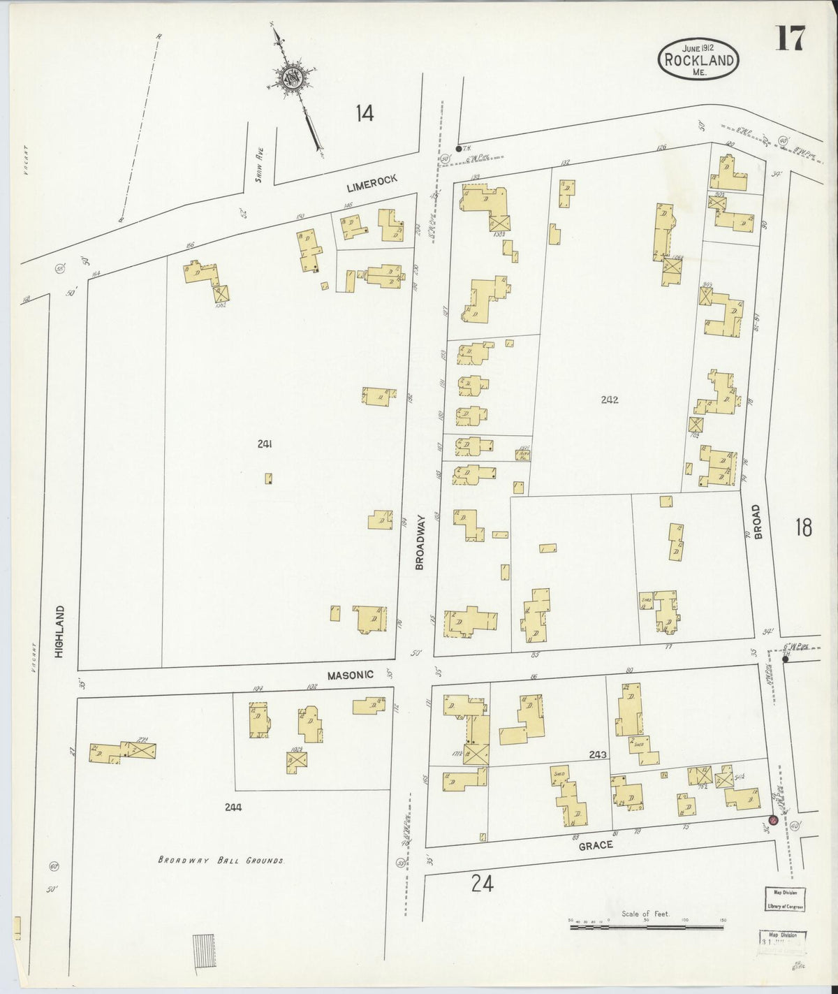 Sanborn Fire Insurance Map from Rockland, Knox County, Maine (1912), Sheet #0017 - Complete Map Set gallery image, historic Sanborn map, vintage wall art, Maine Maine