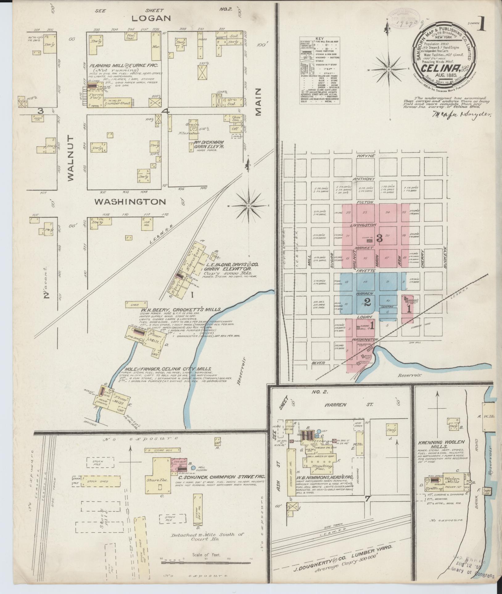 Sanborn Fire Insurance Map from Celina, Mercer County, Ohio (1885), Sheet #0001 - Complete Map Set gallery image, historic Sanborn map, vintage wall art, Ohio Ohio