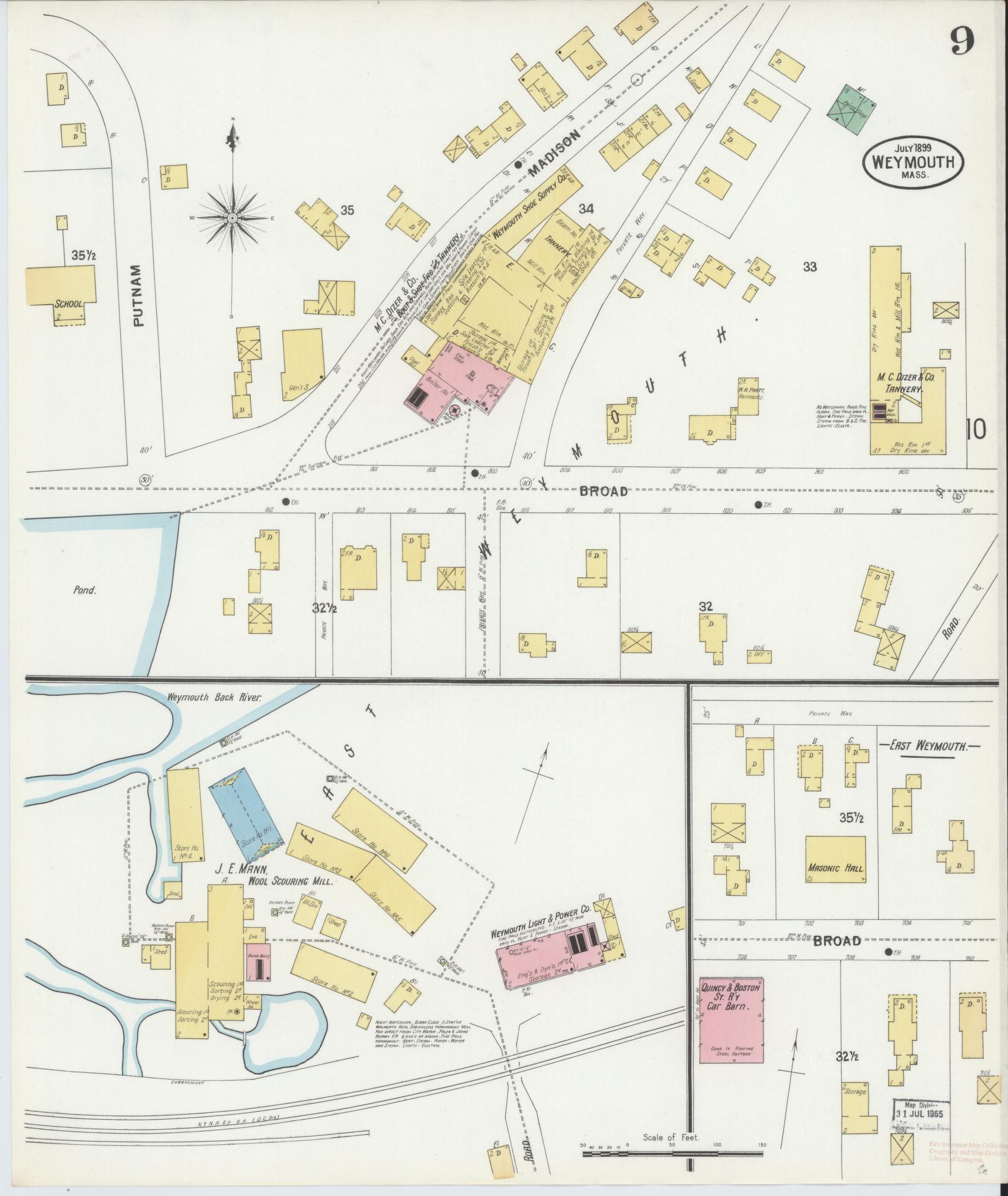 Sanborn Fire Insurance Map from Weymouth, Norfolk County, Massachusetts (1899), Sheet #0009 - Complete Map Set gallery image, historic Sanborn map, vintage wall art, Massachusetts Massachusetts
