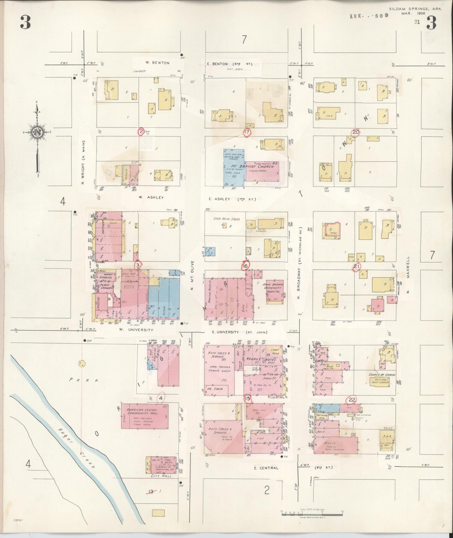 Sanborn Fire Insurance Map from Siloam Springs, Benton County, Arkansas (1948), Sheet #0003 - Historic Sanborn Fire Insurance Map Print, vintage old map wall art, antique decor, genealogy gift, Arkansas Arkansas map