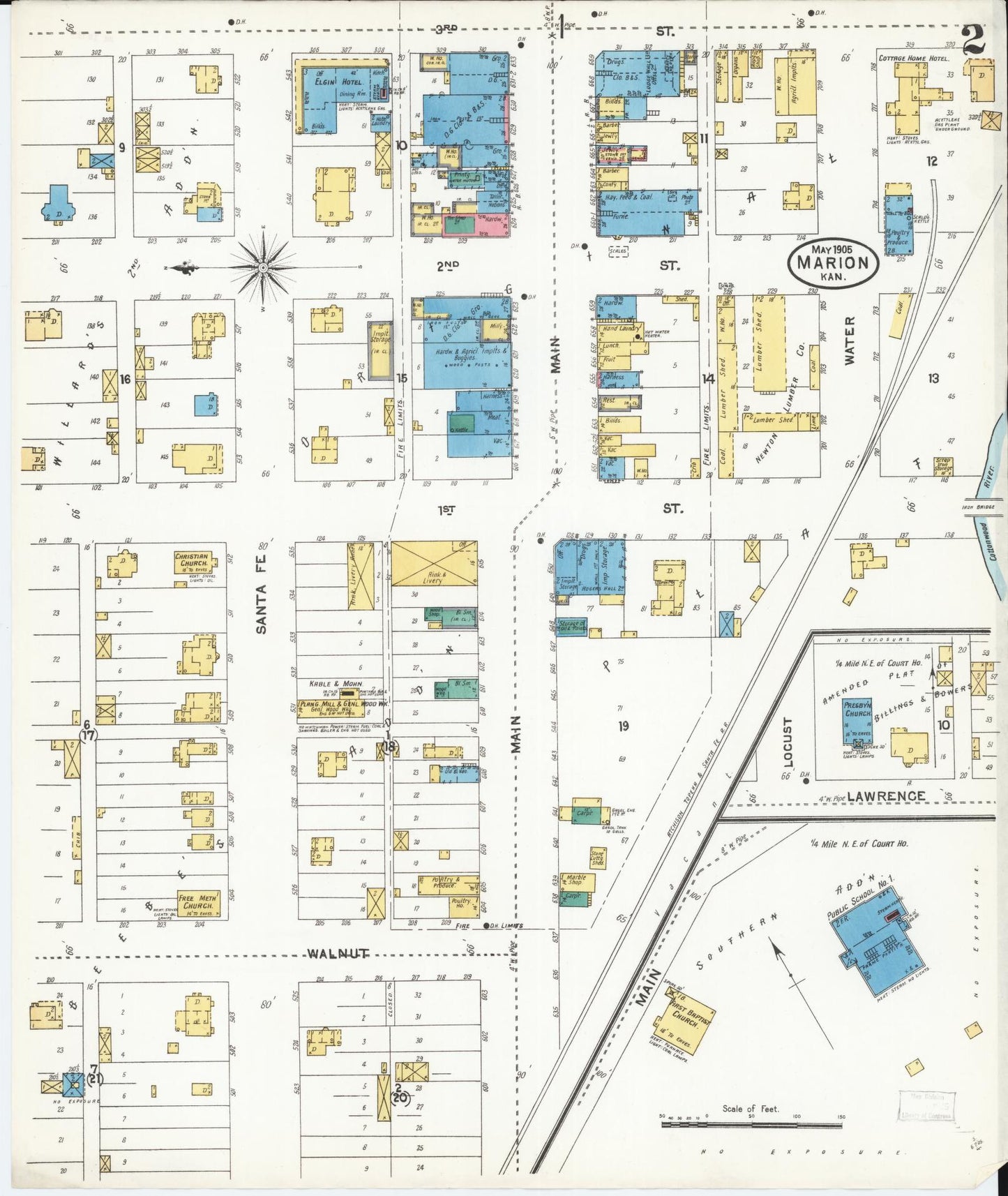 Sanborn Fire Insurance Map from Marion, Marion County, Kansas (1905), Sheet #0002 - Complete Map Set gallery image, historic Sanborn map, vintage wall art, Kansas Kansas
