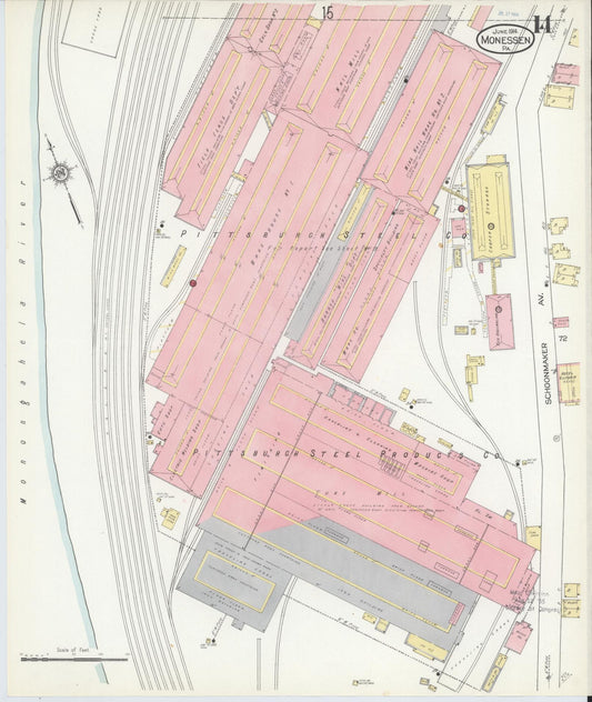 Sanborn Fire Insurance Map from Monessen, Westmoreland County, Pennsylvania (1914), Sheet #0014 - Historic Sanborn Fire Insurance Map Print, vintage old map wall art, antique decor, genealogy gift, Pennsylvania Pennsylvania map