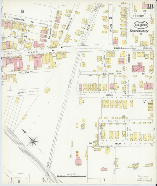 Sanborn Fire Insurance Map from Braddock, Allegheny County, Pennsylvania (1908), Sheet #0018 - Historic Sanborn Fire Insurance Map Print, vintage old map wall art, antique decor, genealogy gift, Pennsylvania Pennsylvania map