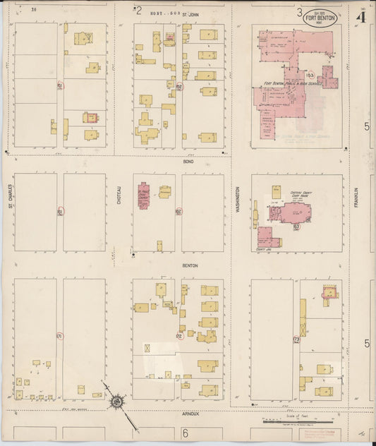 Sanborn Fire Insurance Map from Fort Benton, Chouteau County, Montana (1939), Sheet #0004 - Historic Sanborn Fire Insurance Map Print, vintage old map wall art, antique decor, genealogy gift, Montana Montana map