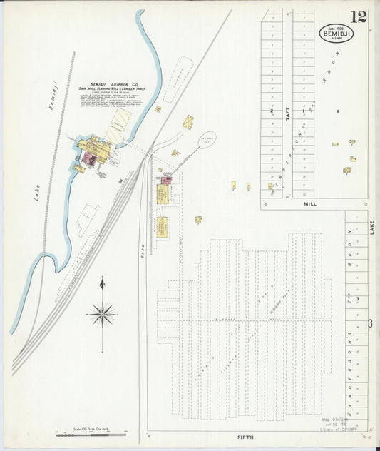 Sanborn Fire Insurance Map from Bemidji, Beltrami County, Minnesota (1909), Sheet #0012 - Historic Sanborn Fire Insurance Map Print, vintage old map wall art, antique decor, genealogy gift, Minnesota Minnesota map