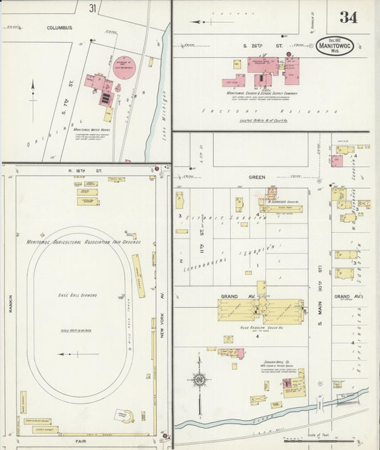 Sanborn Fire Insurance Map from Manitowoc, Manitowoc County, Wisconsin (1912), Sheet #0034 - Historic Sanborn Fire Insurance Map Print, vintage old map wall art, antique decor, genealogy gift, Wisconsin Wisconsin map