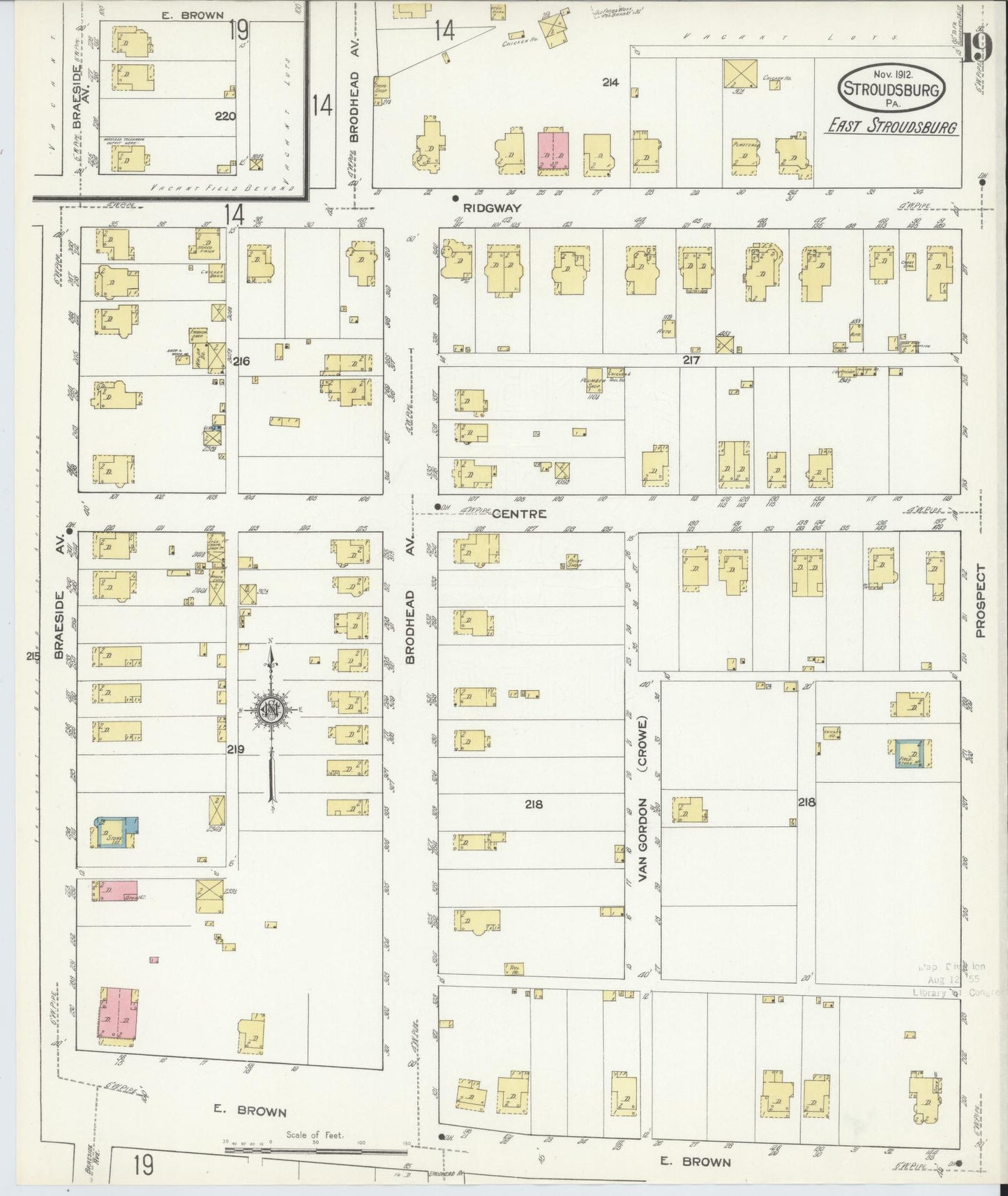Sanborn Fire Insurance Map from Stroudsburg, Monroe County, Pennsylvania (1912), Sheet #0019 - Complete Map Set gallery image, historic Sanborn map, vintage wall art, Pennsylvania Pennsylvania