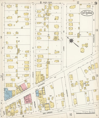 Sanborn Fire Insurance Map from San Leandro, Alameda County, California (1911), Sheet #0009 - Complete Map Set gallery image, historic Sanborn map, vintage wall art, California California