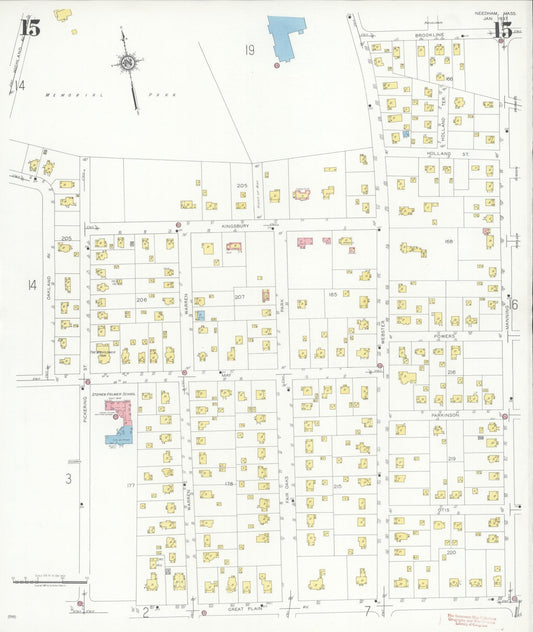 Sanborn Fire Insurance Map from Needham, Norfolk County, Massachusetts (1937), Sheet #0015 - Historic Sanborn Fire Insurance Map Print, vintage old map wall art, antique decor, genealogy gift, Massachusetts Massachusetts map
