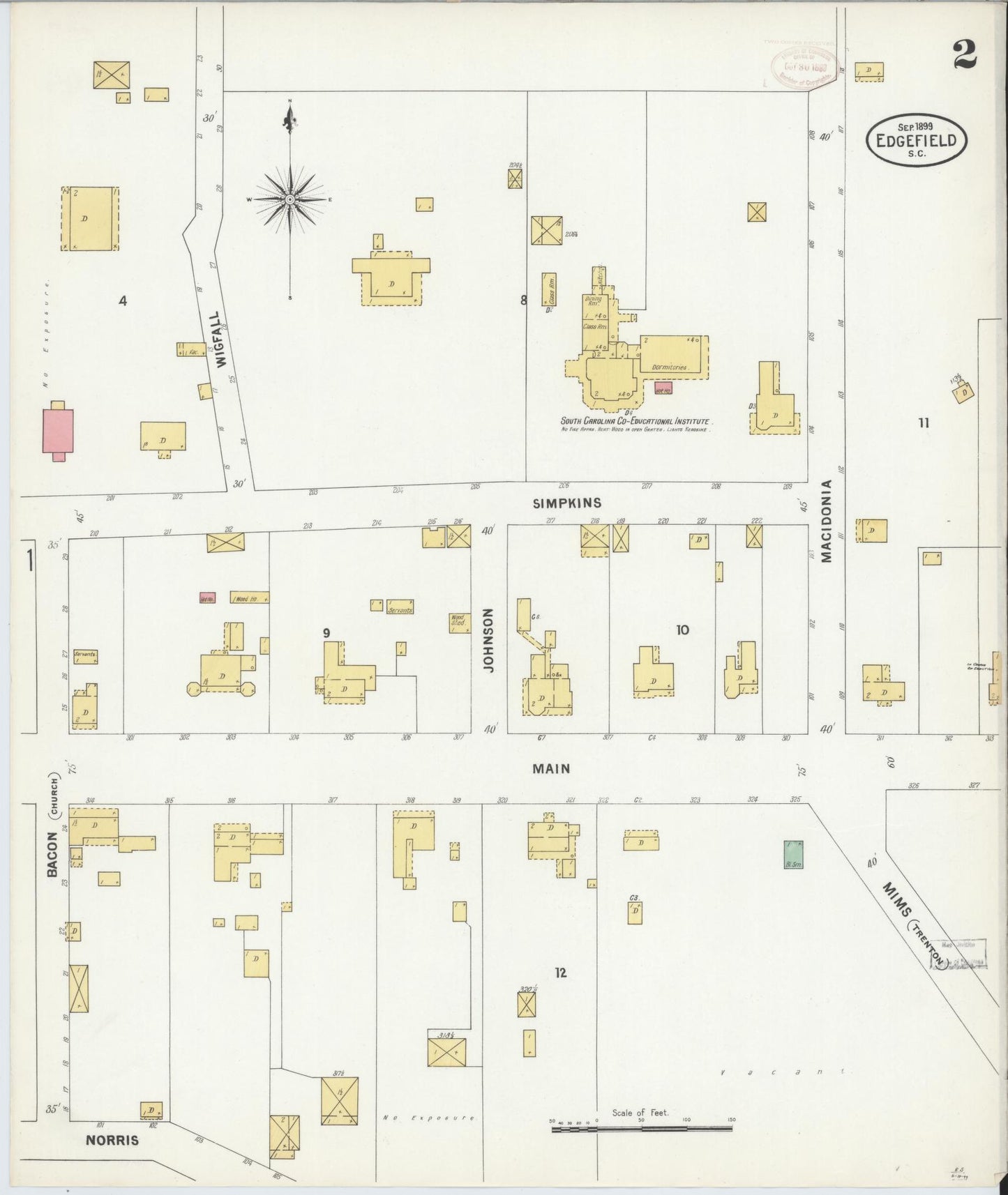 Sanborn Fire Insurance Map from Edgefield, Edgefield County, South Carolina (1899), Sheet #0002 - Complete Map Set gallery image, historic Sanborn map, vintage wall art, South Carolina South Carolina