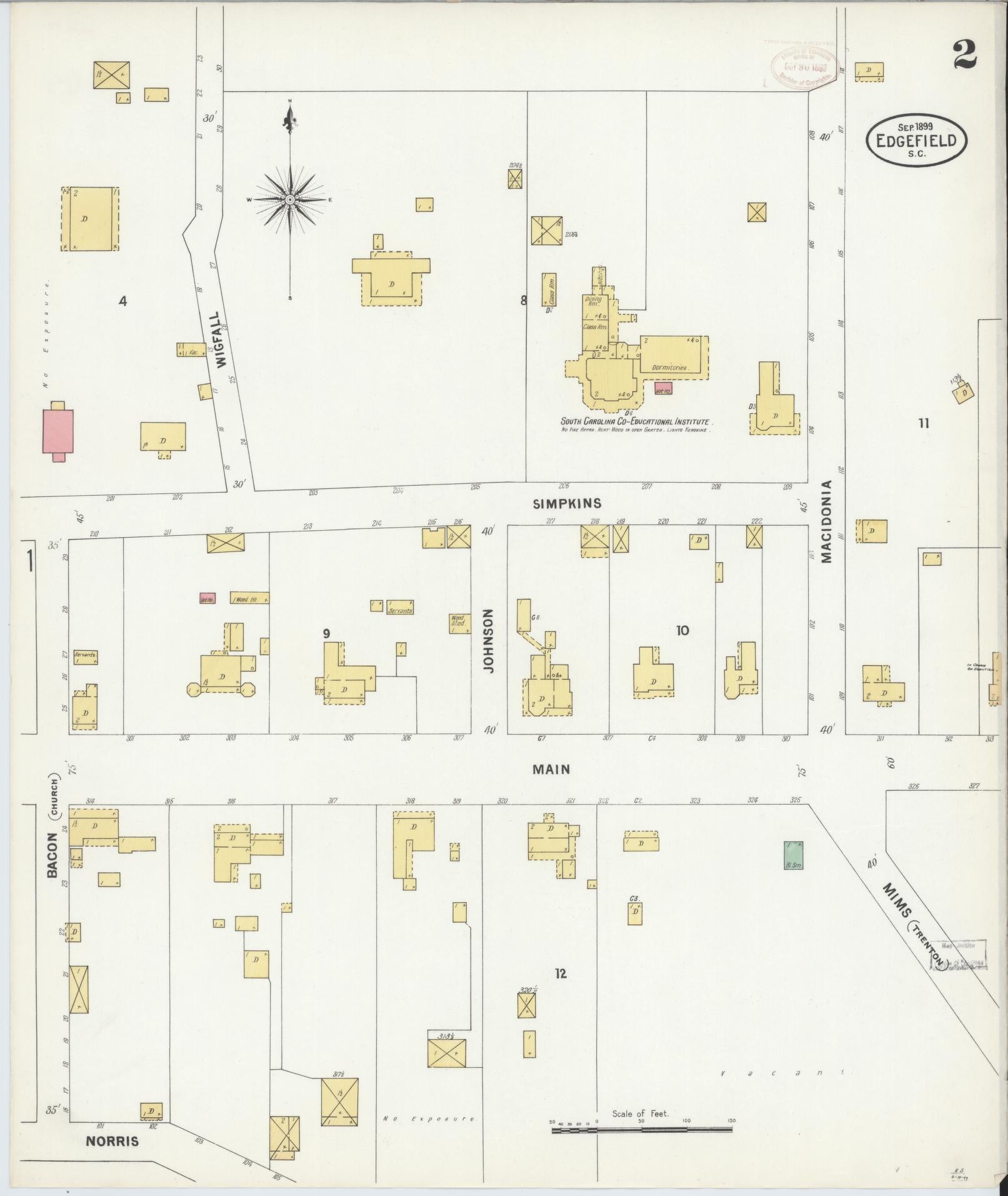 Sanborn Fire Insurance Map from Edgefield, Edgefield County, South Carolina (1899), Sheet #0002 - Complete Map Set gallery image, historic Sanborn map, vintage wall art, South Carolina South Carolina