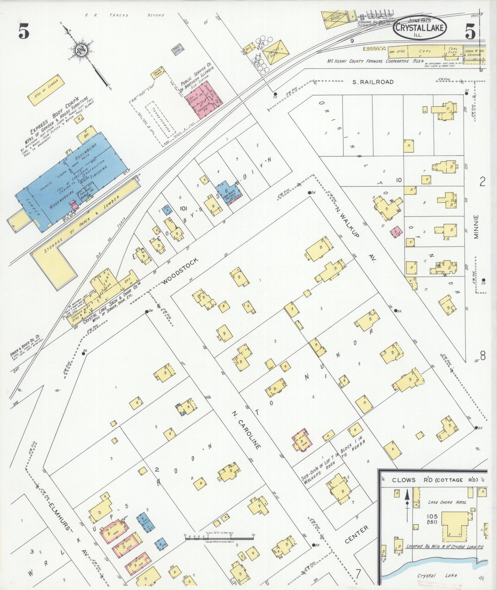 Sanborn Fire Insurance Map from Crystal Lake, McHenry County, Illinois (1929), Sheet #0005 - Historic Sanborn Fire Insurance Map Print, vintage old map wall art, antique decor, genealogy gift, Illinois Illinois map