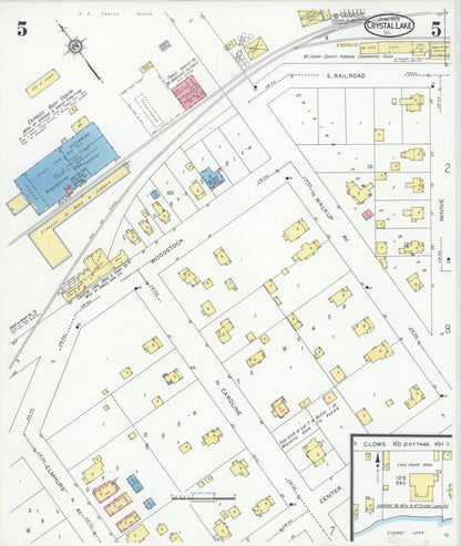 Sanborn Fire Insurance Map from Crystal Lake, McHenry County, Illinois (1929), Sheet #0005 - Historic Sanborn Fire Insurance Map Print, vintage old map wall art, antique decor, genealogy gift, Illinois Illinois map