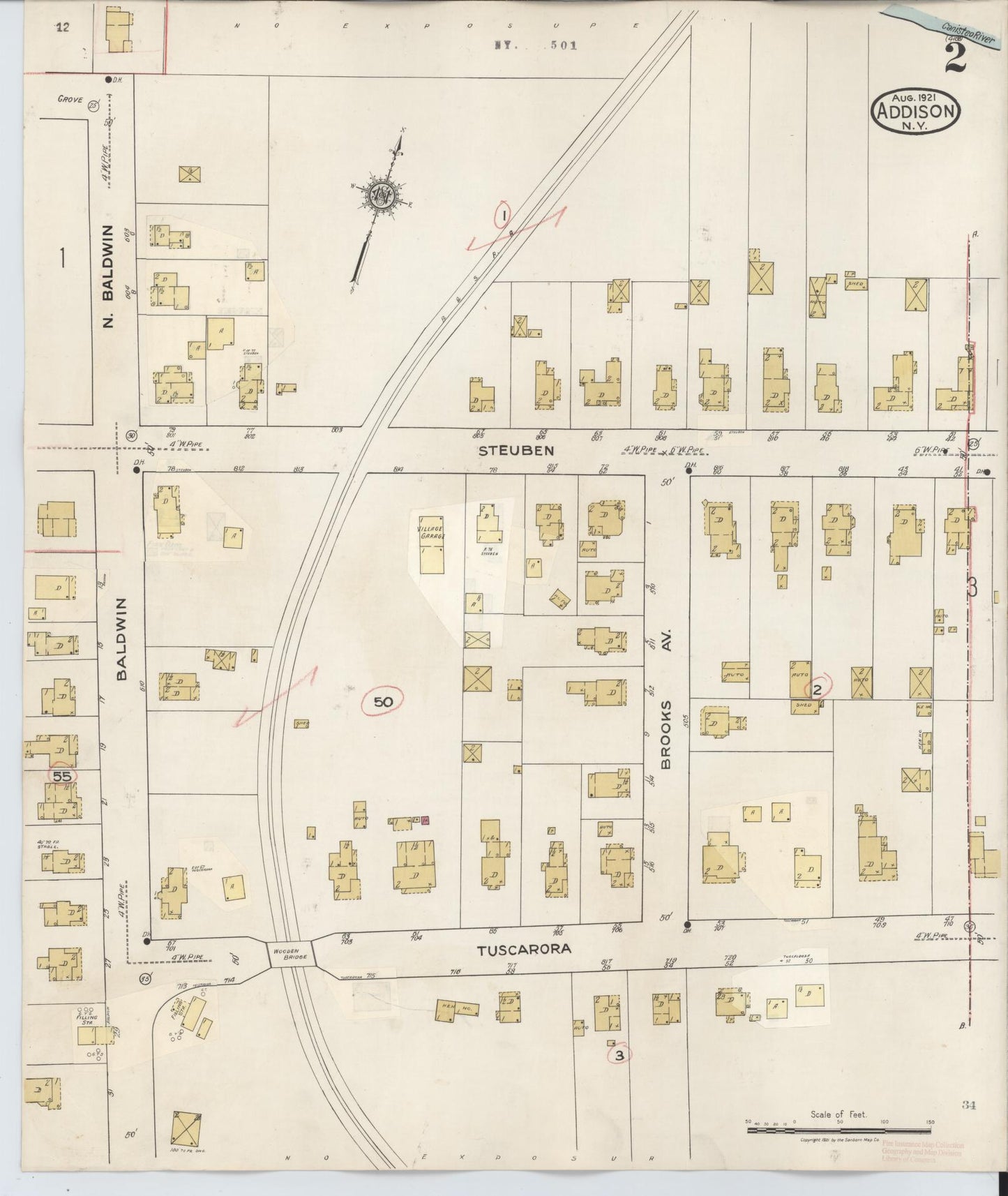 Sanborn Fire Insurance Map from Addison, Steuben County, New York (1945), Sheet #0002 - Complete Map Set gallery image, historic Sanborn map, vintage wall art, New York New York