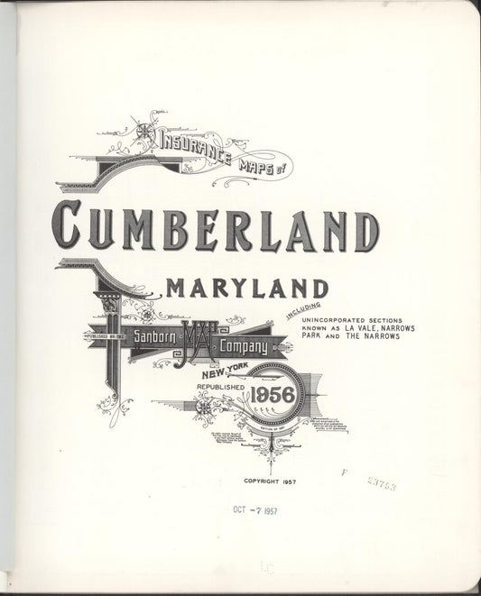 Sanborn Fire Insurance Map from Cumberland, Allegany County, Maryland. (1956) – Historic Sanborn Fire Insurance Map Print