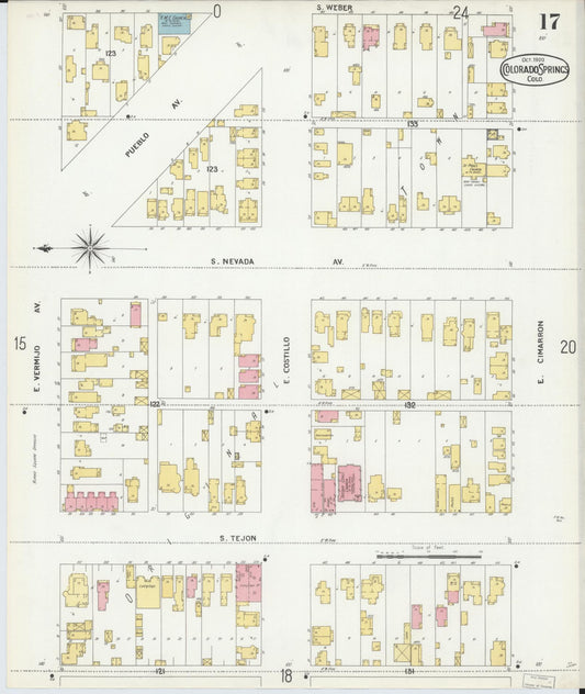 Sanborn Fire Insurance Map from Colorado Springs, El Paso County, Colorado (1900), Sheet #0017 - Historic Sanborn Fire Insurance Map Print, vintage old map wall art, antique decor, genealogy gift, Colorado Colorado map