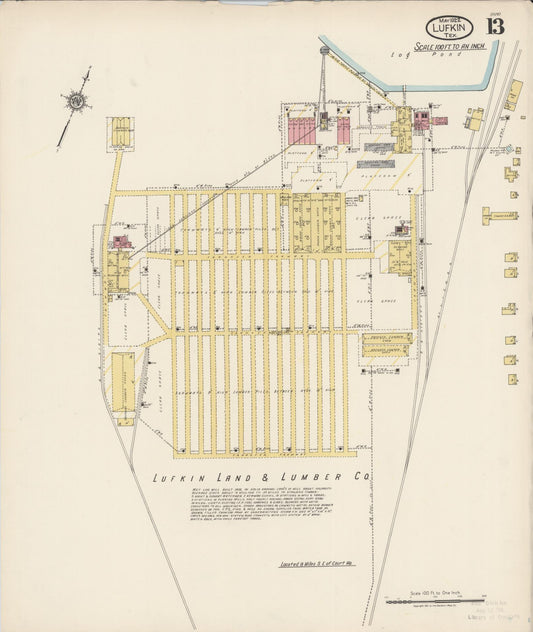 Sanborn Fire Insurance Map from Lufkin, Angelina County, Texas (1922), Sheet #0013 - Historic Sanborn Fire Insurance Map Print, vintage old map wall art, antique decor, genealogy gift, Texas Texas map