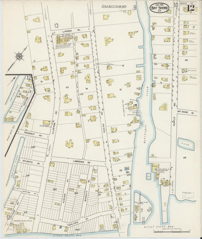 Sanborn Fire Insurance Map from Bay Shore, Suffolk County, New York (1915), Sheet #0012 - Complete Map Set gallery image, historic Sanborn map, vintage wall art, New York New York