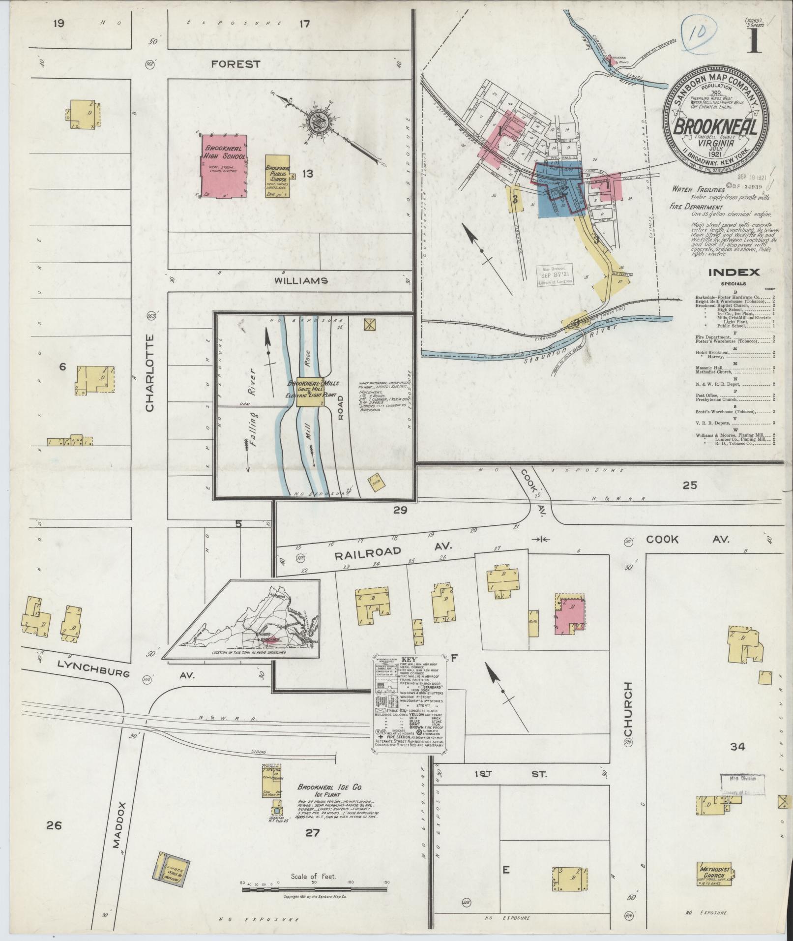 Sanborn Fire Insurance Map from Brookneal, Campbell County, Virginia. (1921) – Historic Sanborn Fire Insurance Map Print