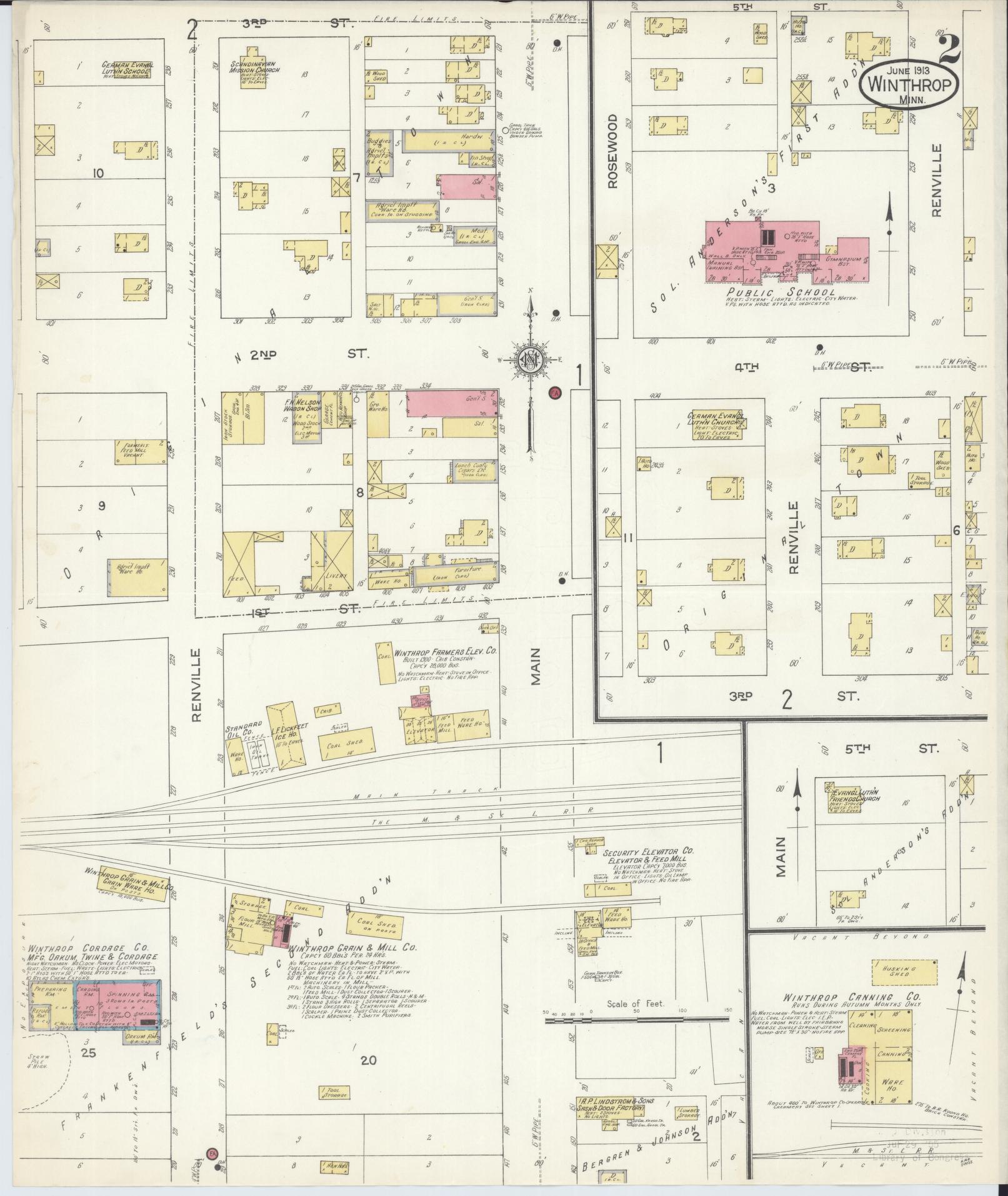 Sanborn Fire Insurance Map from Winthrop, Sibley County, Minnesota (1913), Sheet #0002 - Complete Map Set gallery image, historic Sanborn map, vintage wall art, Minnesota Minnesota