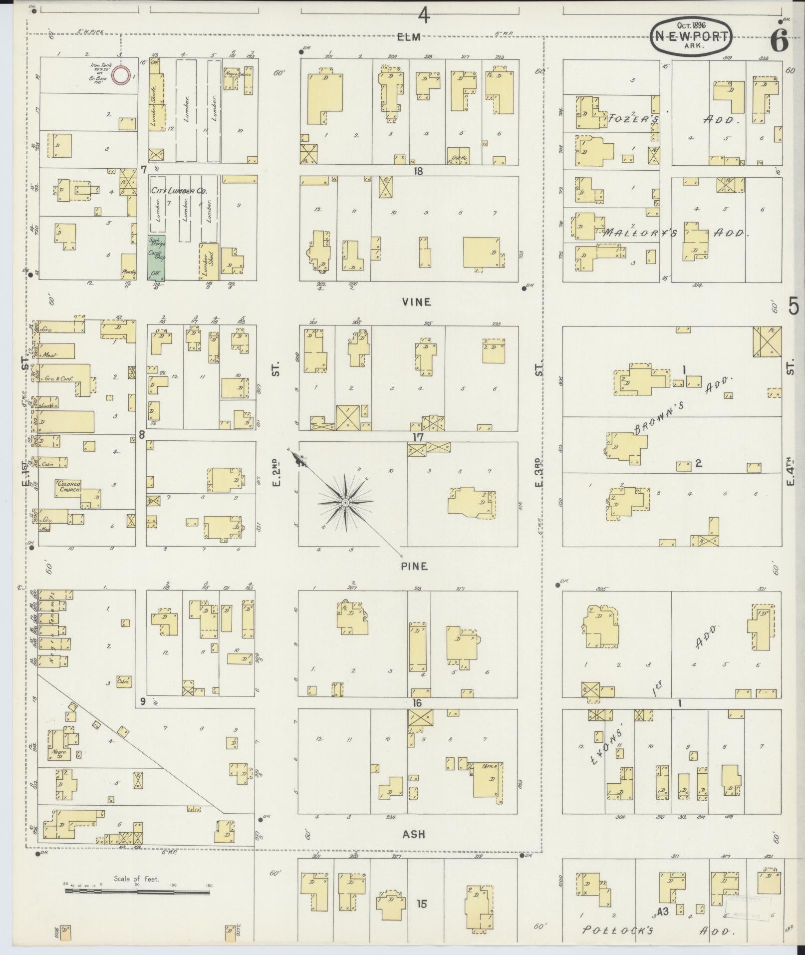 Sanborn Fire Insurance Map from Newport, Jackson County, Arkansas (1896), Sheet #0006 - Complete Map Set gallery image, historic Sanborn map, vintage wall art, Arkansas Arkansas