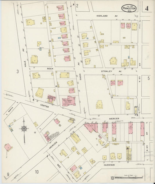 Sanborn Fire Insurance Map from Princeton, Mercer County, West Virginia (1915), Sheet #0004 - Historic Sanborn Fire Insurance Map Print, vintage old map wall art, antique decor, genealogy gift, West Virginia West Virginia map
