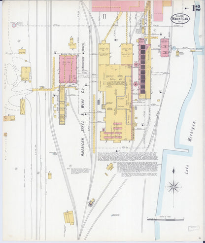 Sanborn Fire Insurance Map from Waukegan, Lake County, Illinois (1900), Sheet #0012 - Complete Map Set gallery image, historic Sanborn map, vintage wall art, Illinois Illinois