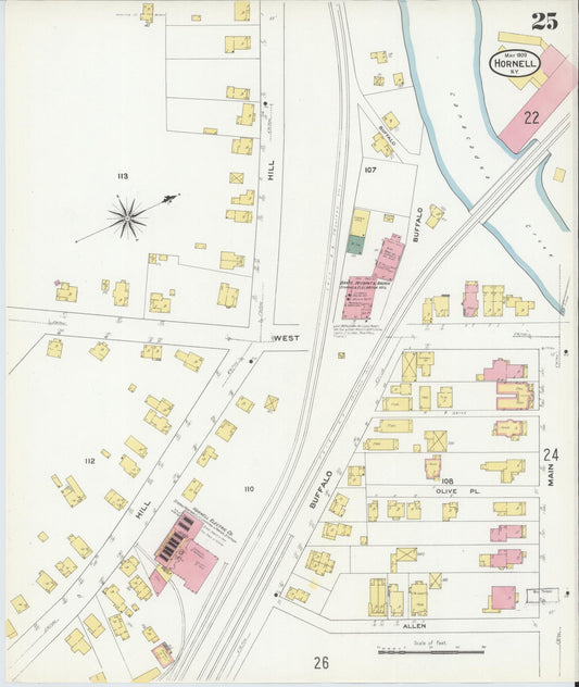Sanborn Fire Insurance Map from Hornell, Steuben County, New York (1909), Sheet #0025 - Historic Sanborn Fire Insurance Map Print, vintage old map wall art, antique decor, genealogy gift, New York New York map