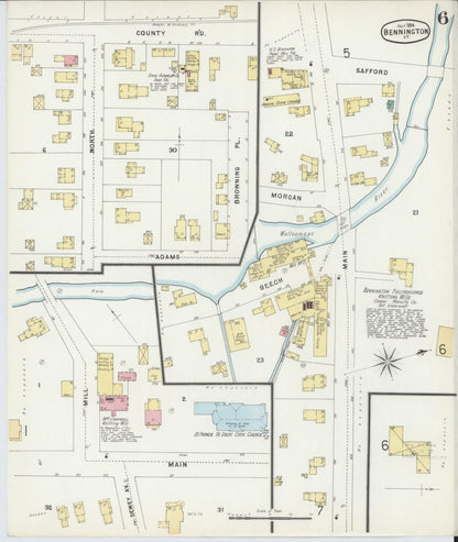 Sanborn Fire Insurance Map from Bennington, Bennington County, Vermont (1896), Sheet #0006 - Complete Map Set gallery image, historic Sanborn map, vintage wall art, Vermont Vermont