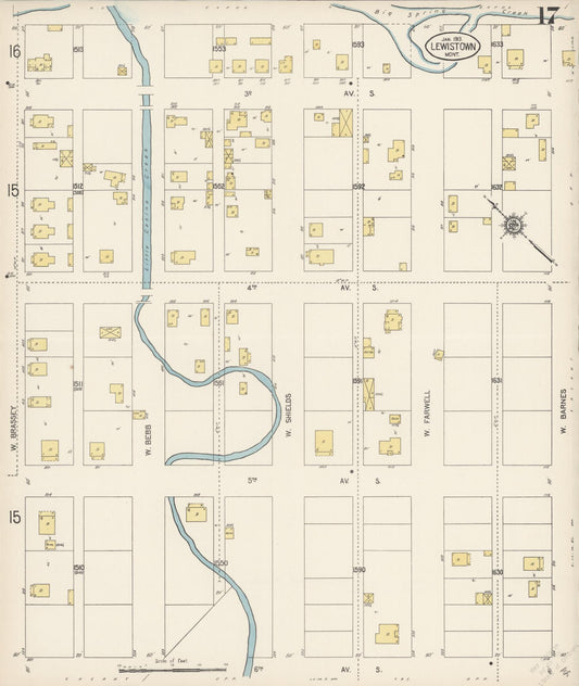 Sanborn Fire Insurance Map from Lewistown, Fergus County, Montana (1913), Sheet #0017 - Historic Sanborn Fire Insurance Map Print, vintage old map wall art, antique decor, genealogy gift, Montana Montana map