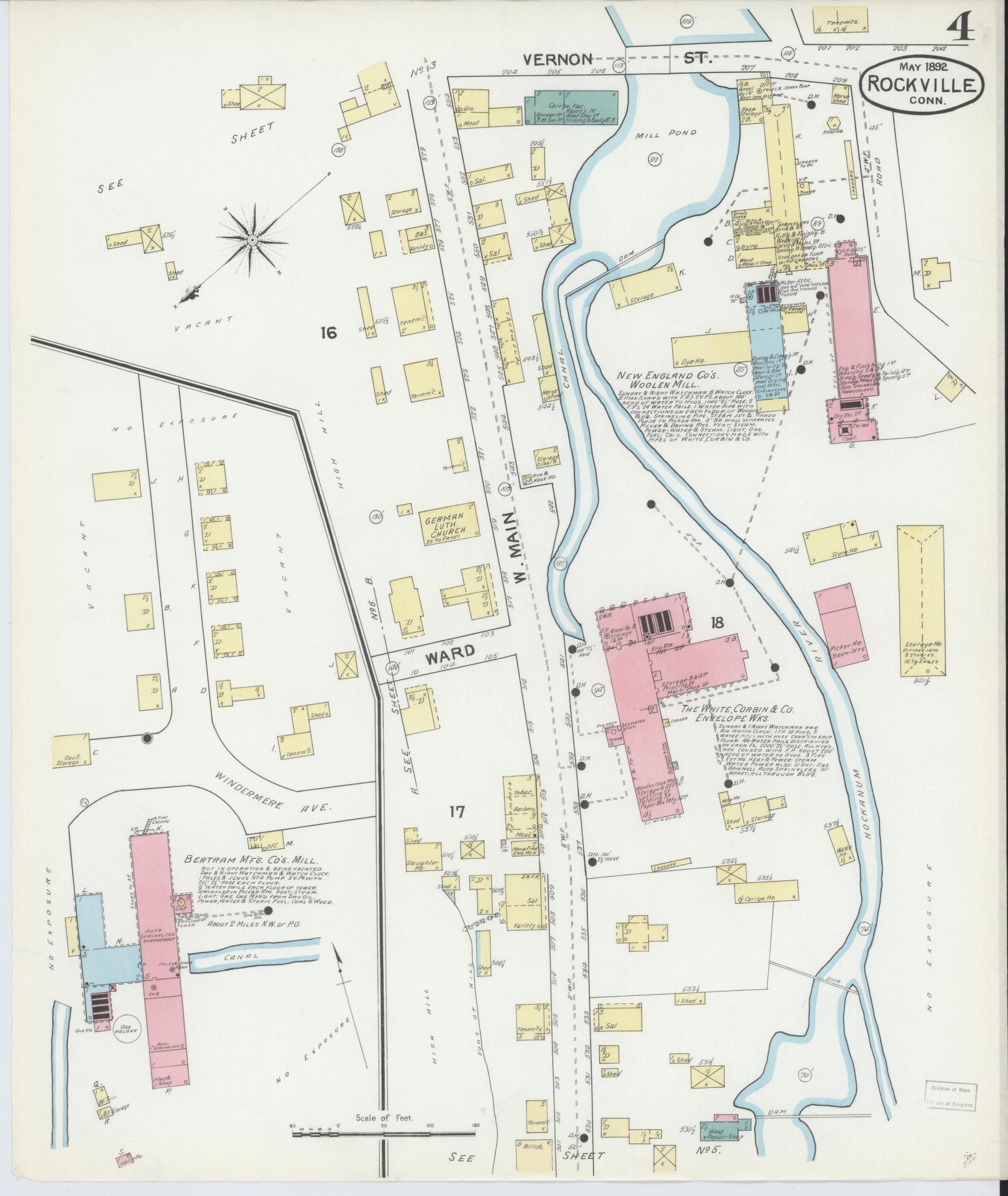 Sanborn Fire Insurance Map from Rockville, Tolland County, Connecticut (1892), Sheet #0004 - Complete Map Set gallery image, historic Sanborn map, vintage wall art, Connecticut Connecticut