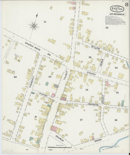 Sanborn Fire Insurance Map from Easton, Talbot County, Maryland (1891), Sheet #0008 - Historic Sanborn Fire Insurance Map Print, vintage old map wall art, antique decor, genealogy gift, Maryland Maryland map