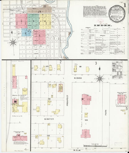 Sanborn Fire Insurance Map from Webster City, Hamilton County, Iowa (1896), Sheet #0001 - Historic Sanborn Fire Insurance Map Print, vintage old map wall art