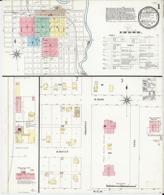 Sanborn Fire Insurance Map from Webster City, Hamilton County, Iowa (1896), Sheet #0001 - Historic Sanborn Fire Insurance Map Print, vintage old map wall art