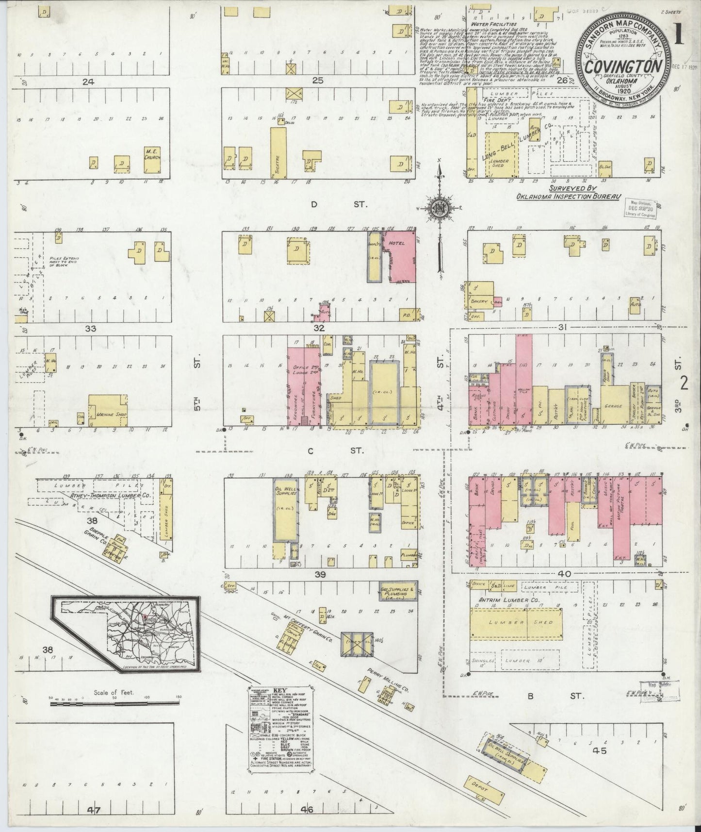 Sanborn Fire Insurance Map from Covington, Garfield County, Oklahoma (1920), Sheet #0001 - Complete Map Set gallery image, historic Sanborn map, vintage wall art, Oklahoma Oklahoma