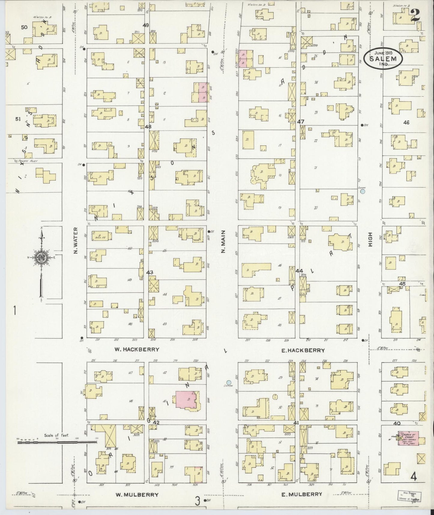 Sanborn Fire Insurance Map from Salem, Washington County, Indiana (1910), Sheet #0002 - Complete Map Set gallery image, historic Sanborn map, vintage wall art, Indiana Indiana