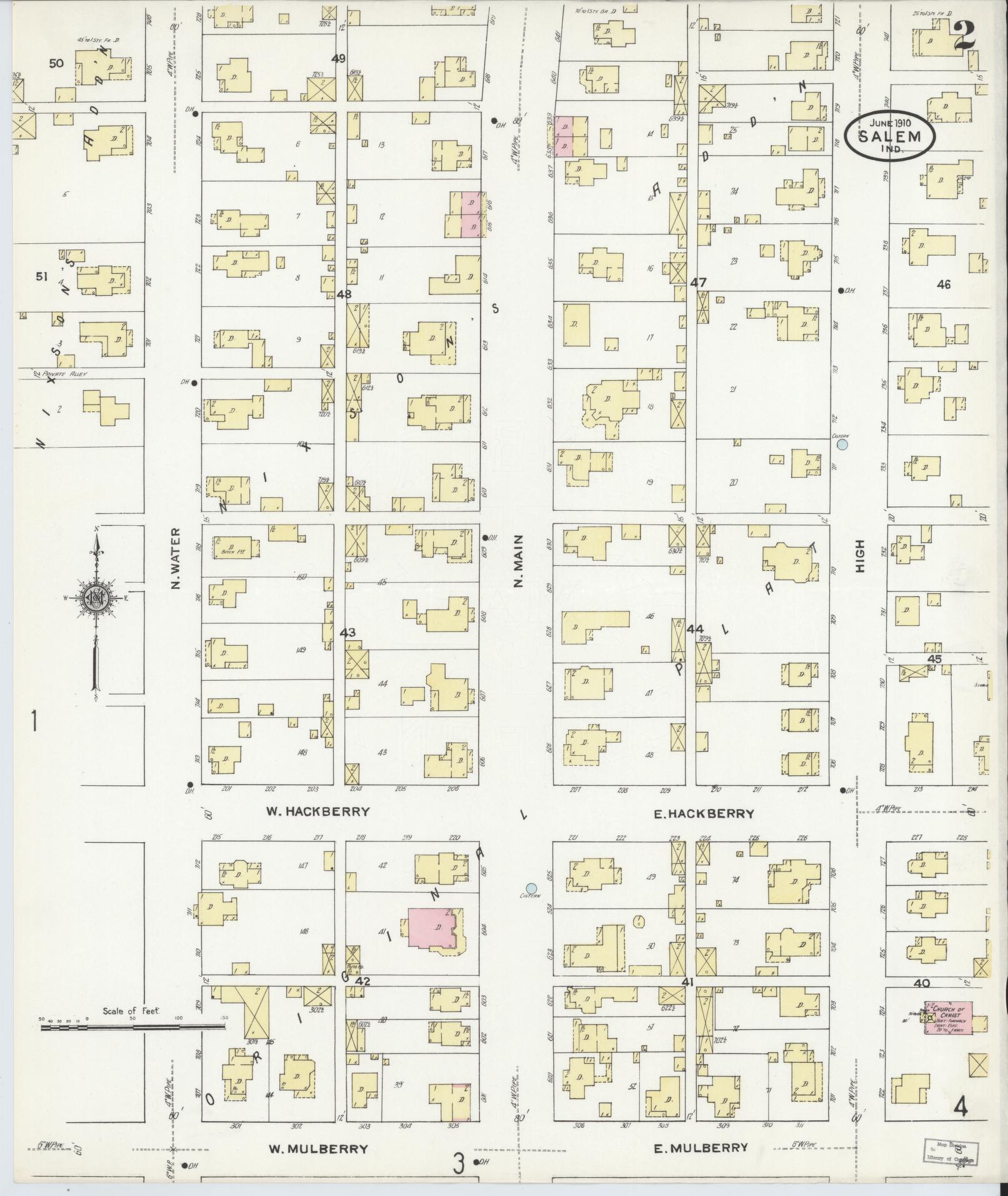 Sanborn Fire Insurance Map from Salem, Washington County, Indiana (1910), Sheet #0002 - Complete Map Set gallery image, historic Sanborn map, vintage wall art, Indiana Indiana