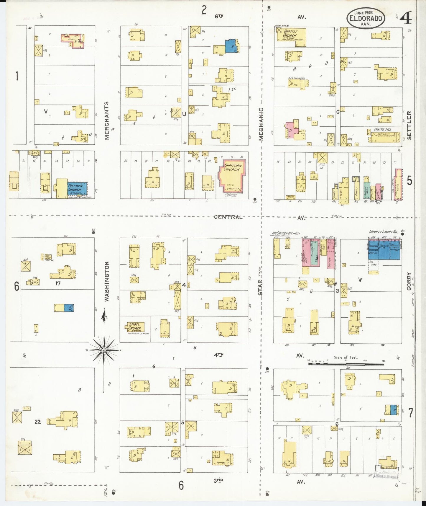 Sanborn Fire Insurance Map from El Dorado, Butler County, Kansas (1905), Sheet #0004 - Complete Map Set gallery image, historic Sanborn map, vintage wall art, Kansas Kansas