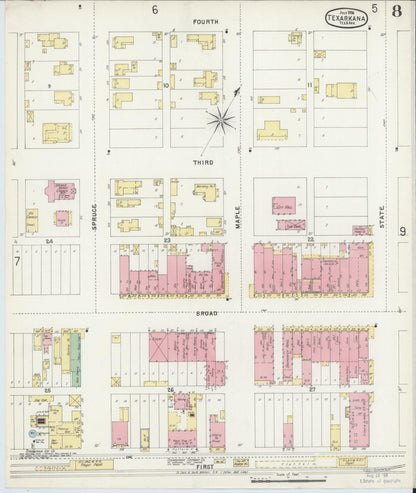 Sanborn Fire Insurance Map from Texarkana, Bowie County, Texas (1896), Sheet #0008 - Complete Map Set gallery image, historic Sanborn map, vintage wall art, Texas Texas