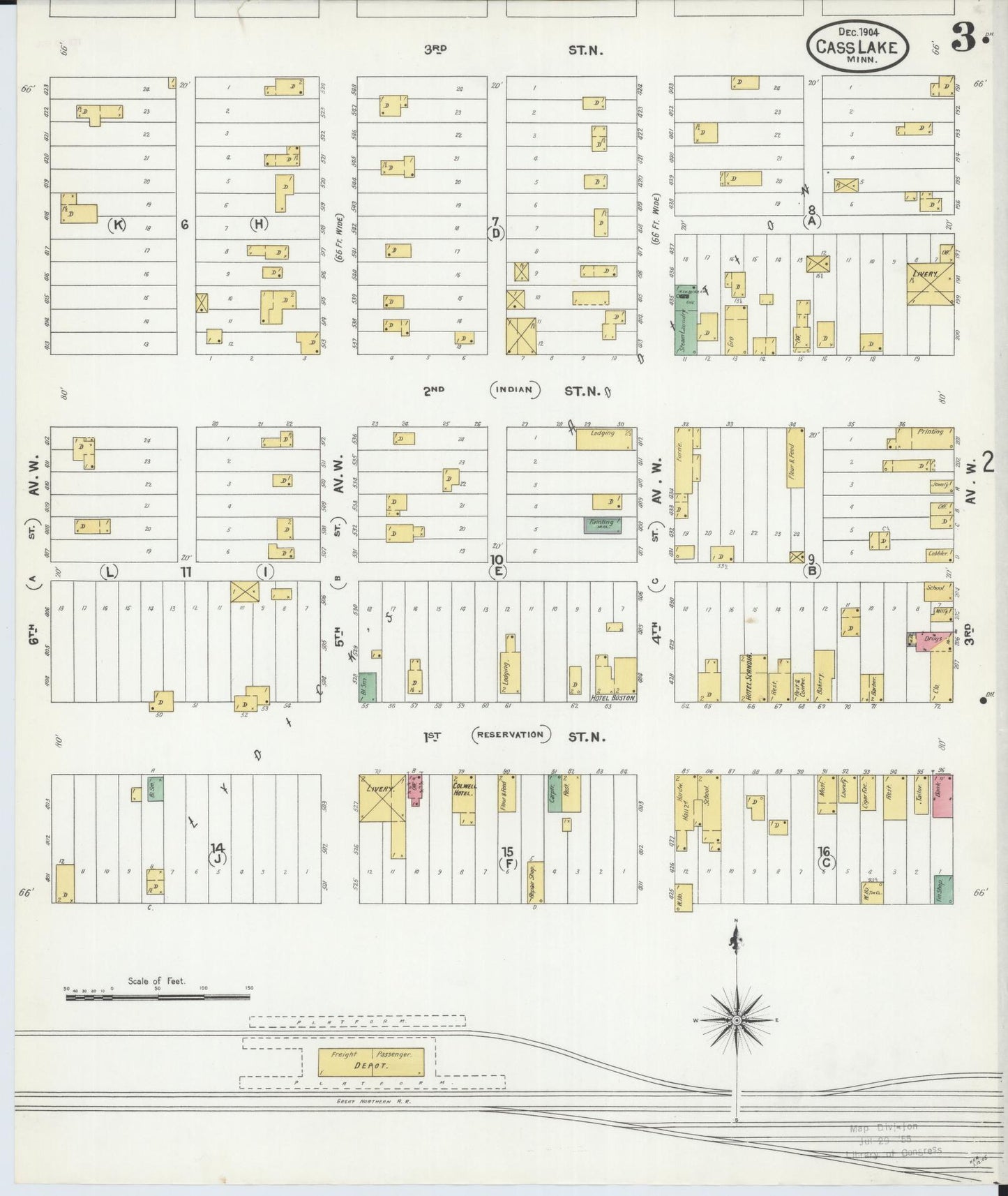 Sanborn Fire Insurance Map from Cass Lake, Cass County, Minnesota (1904), Sheet #0003 - Complete Map Set gallery image, historic Sanborn map, vintage wall art, Minnesota Minnesota