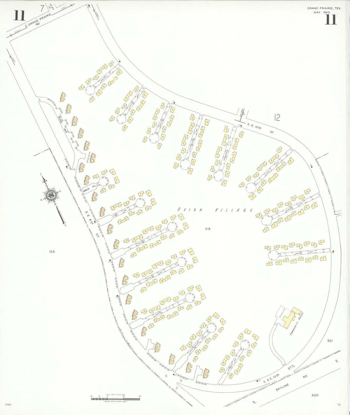 Sanborn Fire Insurance Map from Grand Prairie, Dallas County, Texas (1943), Sheet #0011 - Complete Map Set gallery image, historic Sanborn map, vintage wall art, Texas Texas