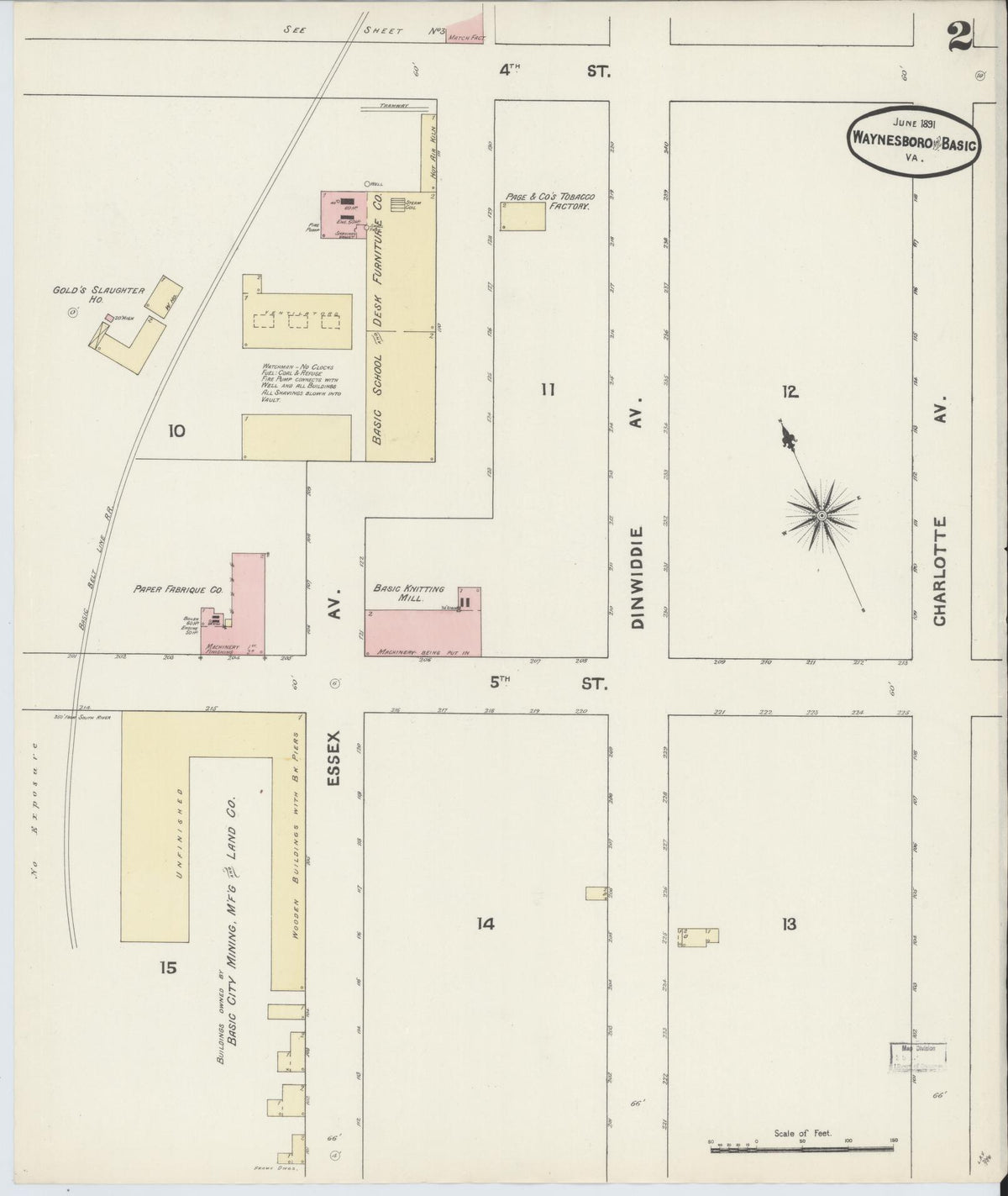Sanborn Fire Insurance Map from Waynesboro, Independent Cities, Virginia (1891), Sheet #0002 - Complete Map Set gallery image, historic Sanborn map, vintage wall art, Virginia Virginia