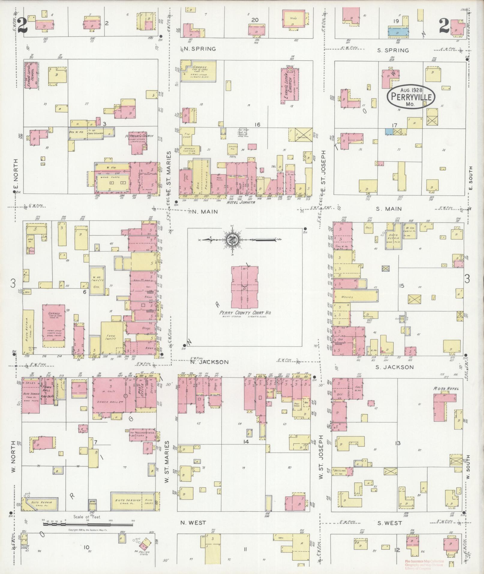 Sanborn Fire Insurance Map from Perryville, Perry County, Missouri (1928), Sheet #0002 - Historic Sanborn Fire Insurance Map Print, vintage old map wall art, antique decor, genealogy gift, Missouri Missouri map