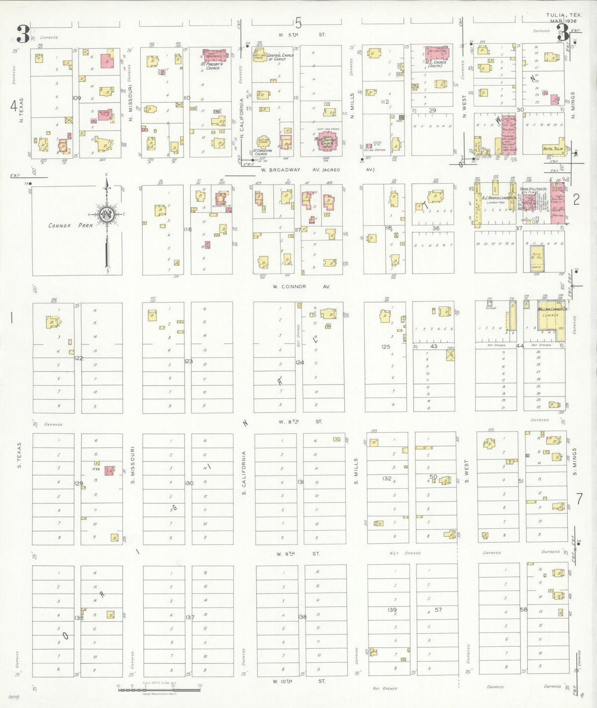 Sanborn Fire Insurance Map from Tulia, Swisher County, Texas (1936), Sheet #0003 - Complete Map Set gallery image, historic Sanborn map, vintage wall art, Texas Texas