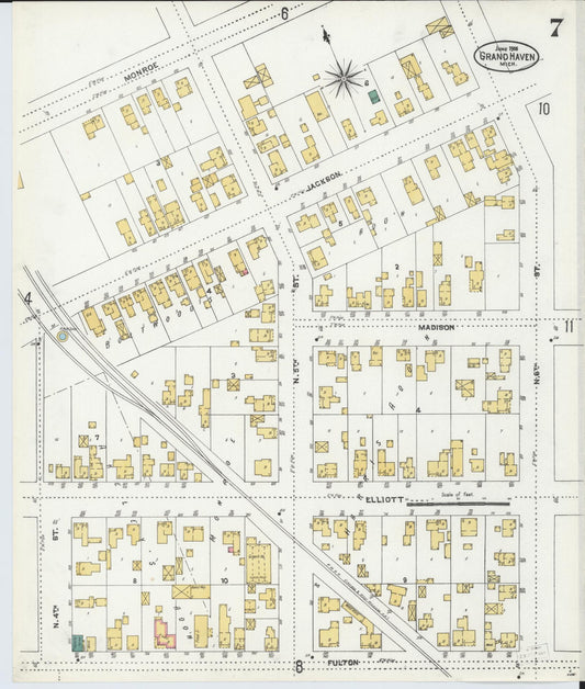 Sanborn Fire Insurance Map from Grand Haven, Ottawa County, Michigan (1906), Sheet #0007 - Historic Sanborn Fire Insurance Map Print, vintage old map wall art, antique decor, genealogy gift, Michigan Michigan map