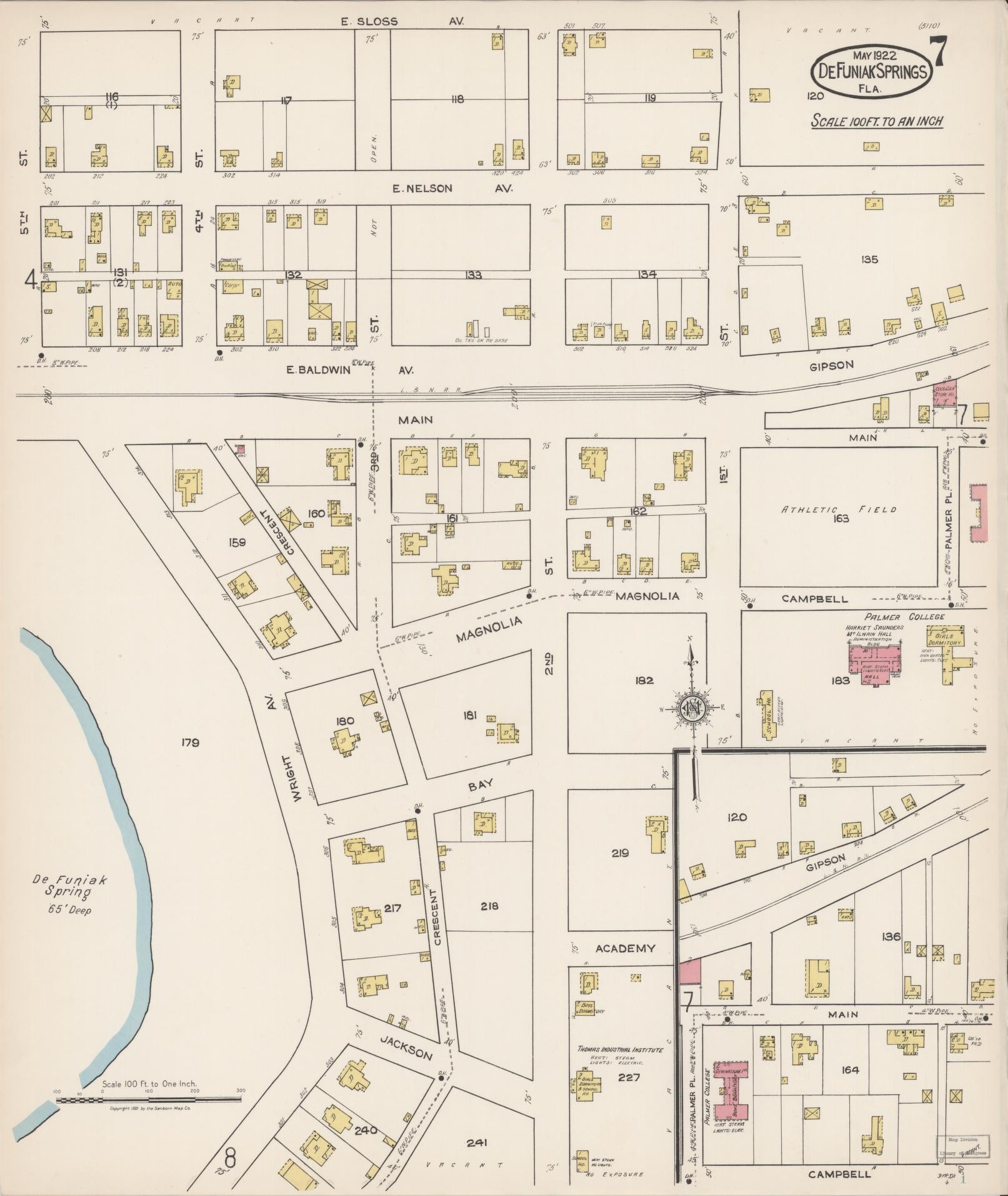 Sanborn Fire Insurance Map from De Funiak Springs, Walton County, Florida (1922), Sheet #0007 - Complete Map Set gallery image, historic Sanborn map, vintage wall art, Florida Florida