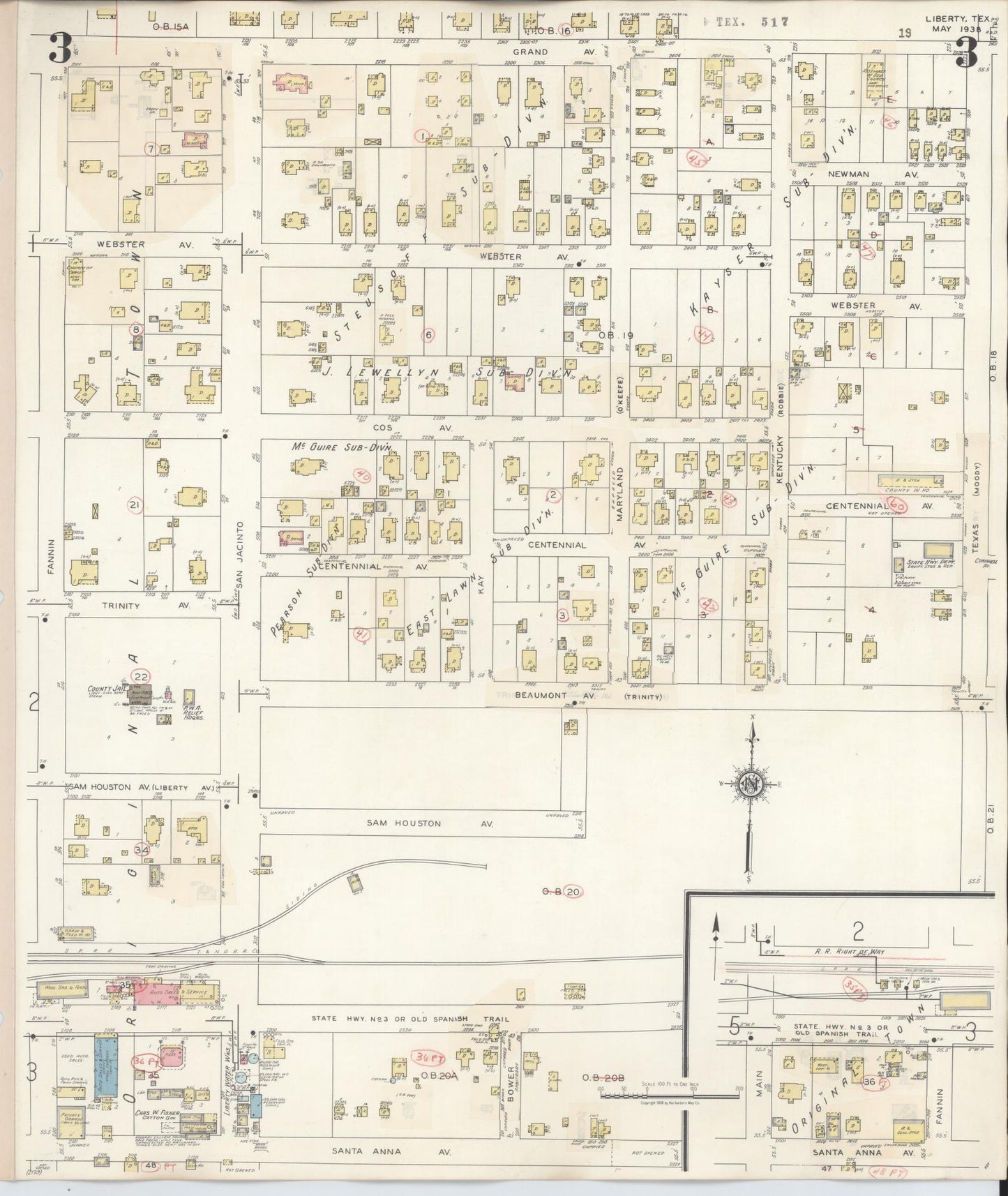 Sanborn Fire Insurance Map from Liberty, Liberty County, Texas (1945), Sheet #0003 - Historic Sanborn Fire Insurance Map Print, vintage old map wall art, antique decor, genealogy gift, Texas Texas map