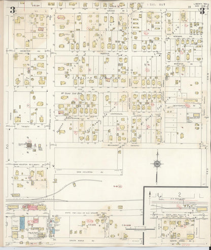 Sanborn Fire Insurance Map from Liberty, Liberty County, Texas (1945), Sheet #0003 - Historic Sanborn Fire Insurance Map Print, vintage old map wall art, antique decor, genealogy gift, Texas Texas map